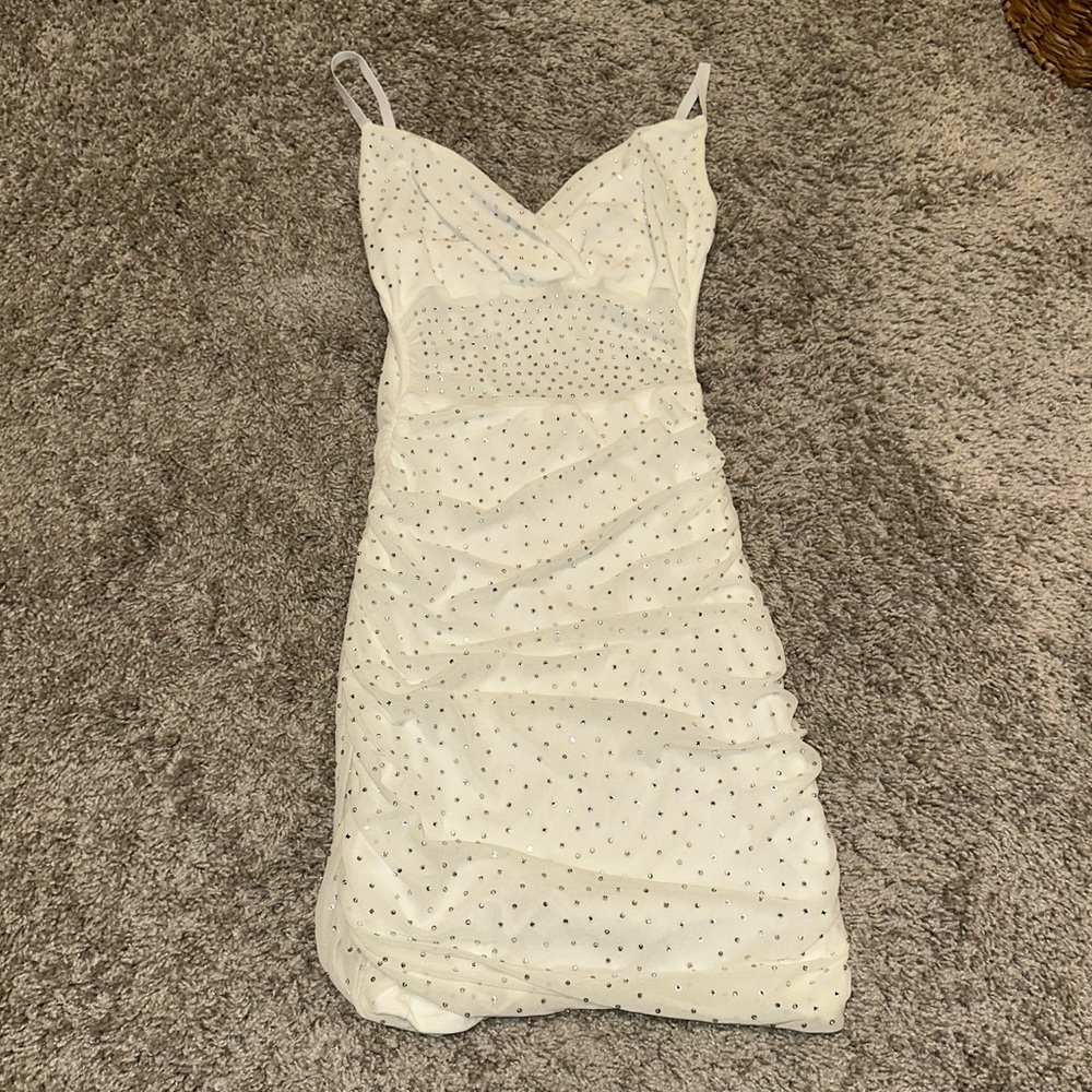 Windsor White Mini BodyCon Dress with Rhinestones